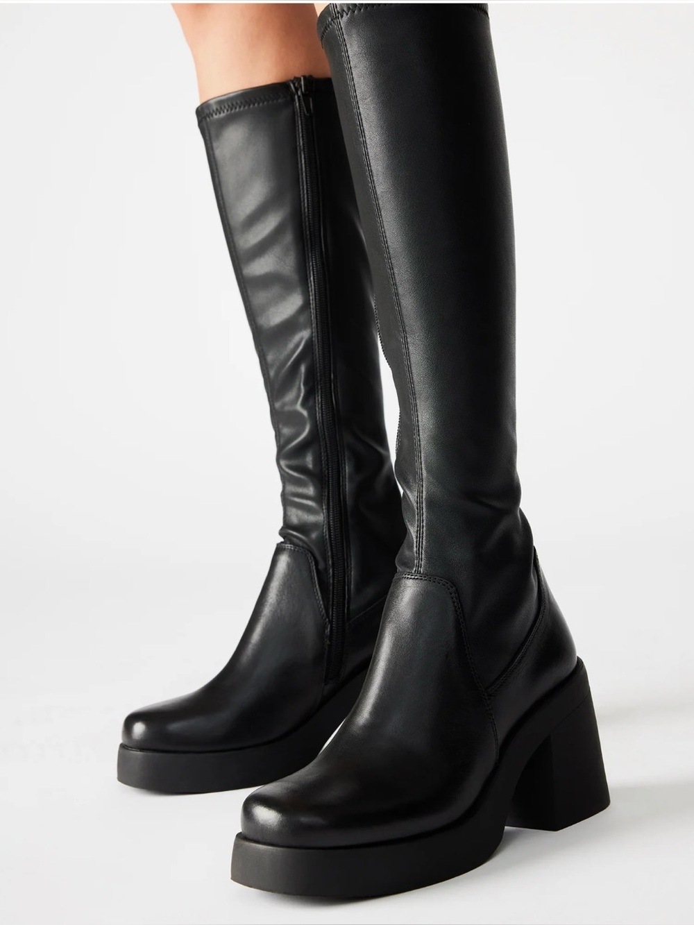 Steve Madden Black Knee-High Platform Block Heel Boots
